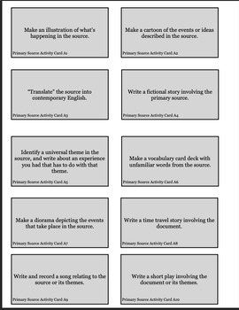 Preview of Primary Source Activity Cards
