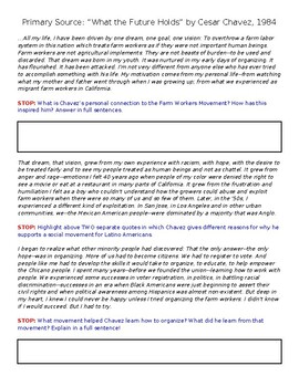 Preview of Primary Source Analysis- Cesar Chavez, "What the Future Holds"