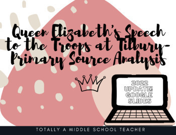 Preview of Primary Source Analysis- Queen Elizabeth's Speech at Tilbury- Google Slides