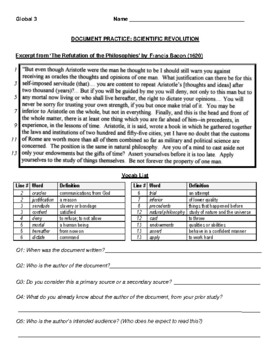 Preview of Primary Source Analysis - Scientific Revolution - Francis Bacon (1620)