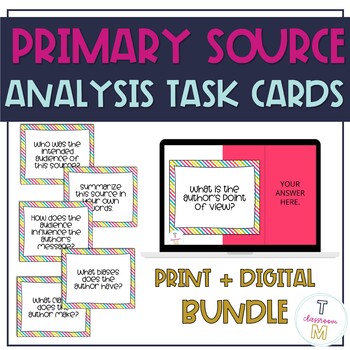 Preview of Primary Source Analysis Task Cards - Print + Digital BUNDLE