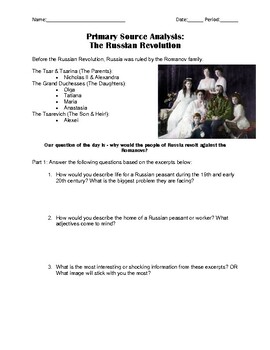 Preview of Primary Source Analysis: The Russian Revolution