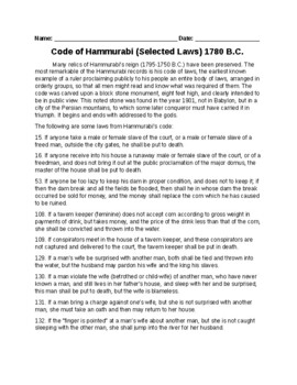 Preview of Primary Source: Hammurabi's Code