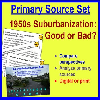 Preview of Primary Source Pack: 1950s Suburbanization: Good or Bad? 1950s Society