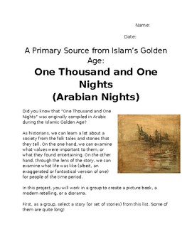 Preview of Primary Sources Art Project- Arabian Nights - Medieval Islam