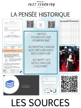 Preview of Les sources ensemble complet (Notes, Activité code QR, Détectives de l'histoire)