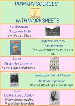 Preview of Primary Sources+Workseets - Black and White Printable