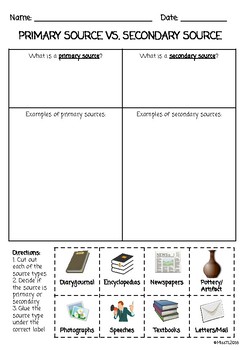 Primary Sources vs. Secondary Sources by Learn With Miss L | TpT
