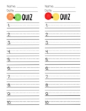 Primary Spelling Test Answer Sheet with options for M+M Quiz