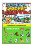 Primary  Teachers coloring Planner with Zoo Animal coloring