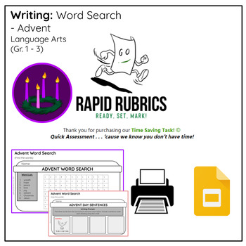 Preview of Primary - Word Search - ADVENT - Time Saving Task - Ontario - Rapid Rubrics