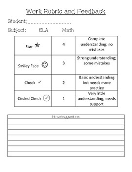 Preview of Primary Work Rubric and Feedback (Not Editable Version)