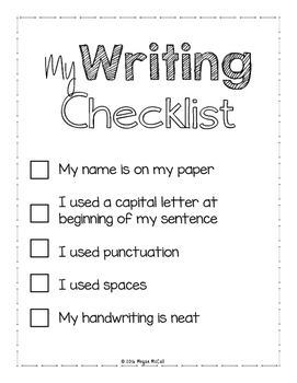 Primary Writing Checklist by Megan McCall | TPT