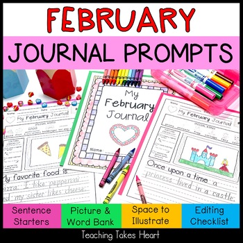 Preview of Primary Writing Journal Prompts | February