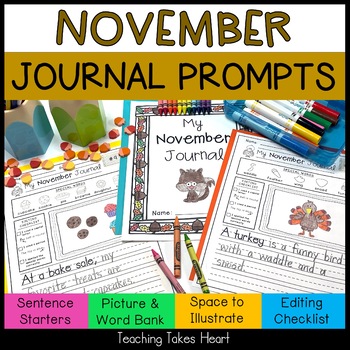 Preview of Primary Writing Journal Prompts | November