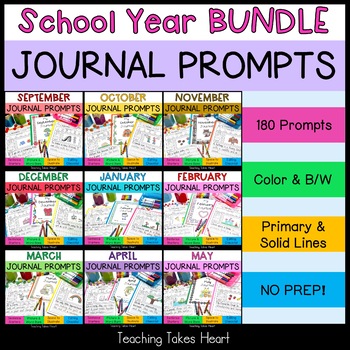 Preview of Primary Writing Journal Prompts | School Year Bundle (Sept - May)