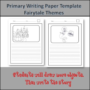 Preview of Primary Writing Paper Dashed lined Blank Template and Fairytale Characters