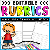 Primary Writing Paper with Picture Box | Editable Rubric T