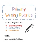 Primary Writing Rubrics- Opinion, Informative, and Narrative