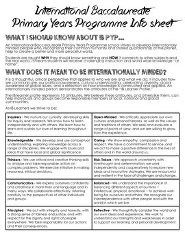 Preview of Primary Years Programme IB Information Sheet