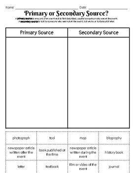 Primary And Secondary Sources Lesson Plan 5th Grade