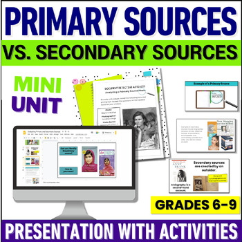 Preview of Primary Sources Activities - Primary vs. Secondary Sources Lessons Task Cards