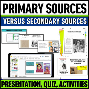 Preview of Primary Sources Activities - Primary vs. Secondary Sources Lessons Task Cards