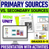 Primary Sources Activities - Primary vs. Secondary Sources