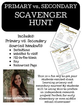 Preview of Primary and Secondary Sources Internet Scavenger Hunt!