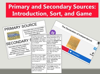 Preview of Primary and Secondary Sources: Introduction, Sort, and Game