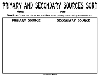 VS.1 - Primary and Secondary Sources Sort | TpT