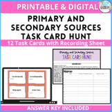 Primary and Secondary Sources Task Card Hunt Printable/DIG