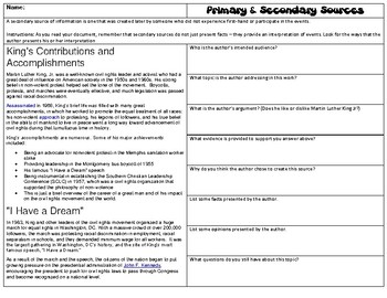 Primary and Secondary Sources Worksheet by Parker Rowland | TpT