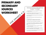 Primary and Secondary Sources Worksheet