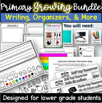 Preview of Primary Bundle name tag kinder first second back to school writing art papers