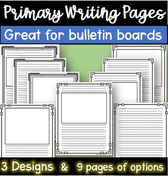 Preview of Primary writing paper with boxes lined paper decorative pages dashed blank art