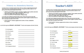 Preview of Primary vs. Secondary Sources Activity