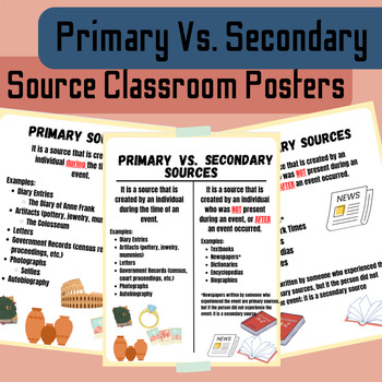 Preview of Primary vs Secondary Sources Anchor Charts/Posters