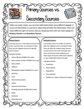 Preview of Primary vs. Secondary Sources BUNDLE