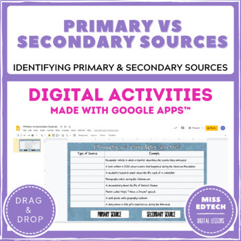 Preview of Primary vs Secondary Sources - FREE - Drag & Drop - Digital Distance Learning