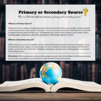 Preview of Primary vs. Secondary Sources (Distance Learning /eLearning Compatible)