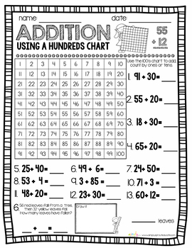 Preview of Math Practice: Using a Hundreds chart to add