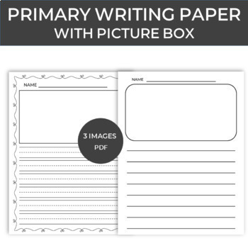 Preview of Primary writing paper with picture box, Lined writing paper for short stories