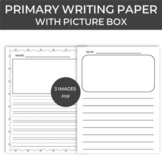 Primary writing paper with picture box, Lined writing pape