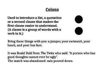 Preview of Primary/Elementary Friendly Poster on Colon, Semicolon and Dash