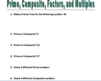 Preview of Prime, Composite, Factors, and Multiples