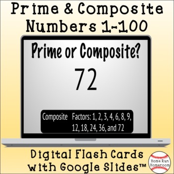 Preview of Prime & Composite Numbers 1-100 Digital Flash Cards with Google Slides™