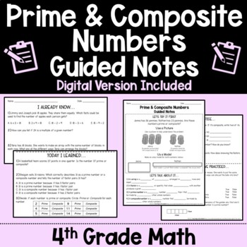 Preview of Prime & Composite Numbers Guided Notes + Digital