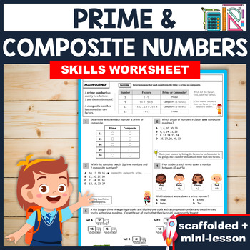 Preview of PRIME & COMPOSITE NUMBERS Practice Worksheet (4.OA.4)