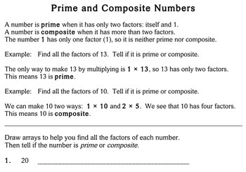 Prime & Composite Numbers, 4th grade - worksheets - Individualized Math
